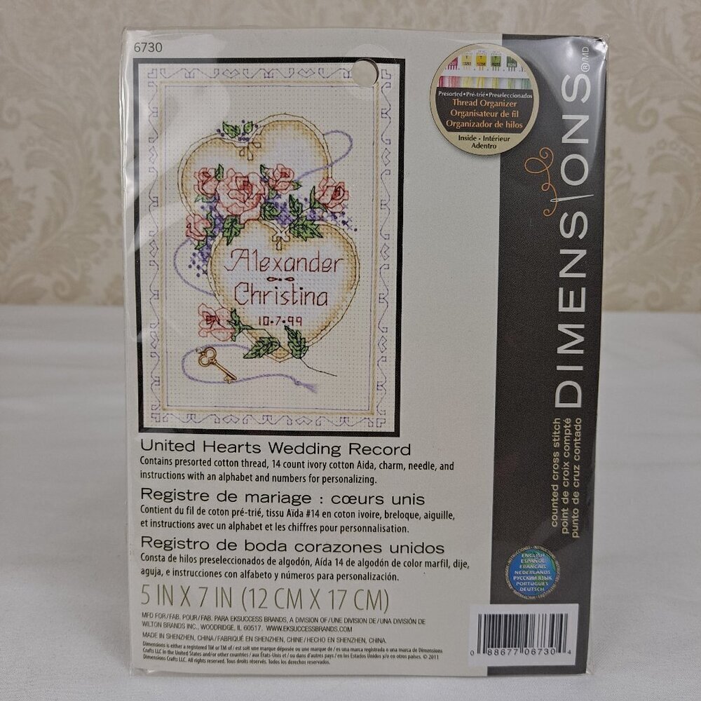 Dimensions United Hearts Wedding Record Counted Cross Stitch Kit NWT